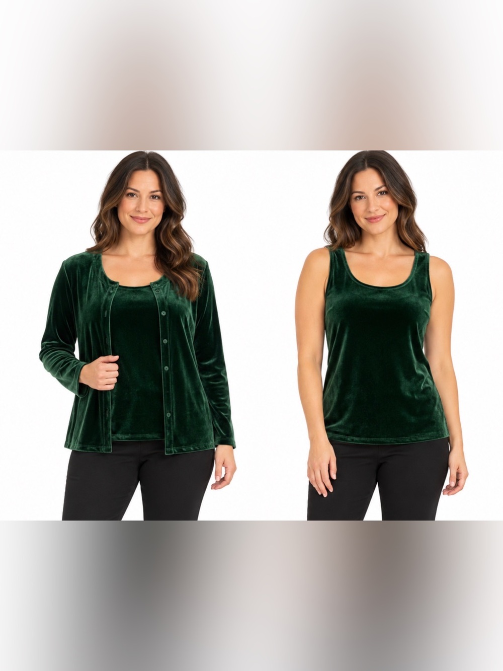 Vintage 90s Denim & Co Cardigan Tank Set Size M Green Velvet 2 Piece